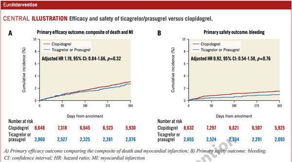 Central illustration: Efficacy and safety of ticagrelor/prasugrel versus clopidogrel