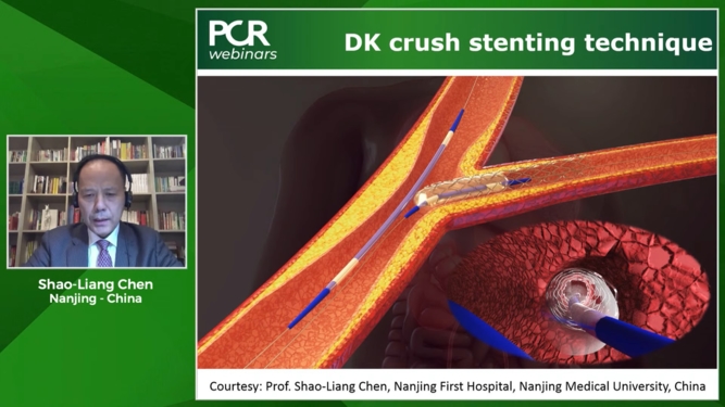 How should I select and treat a patient with DK crush technique?